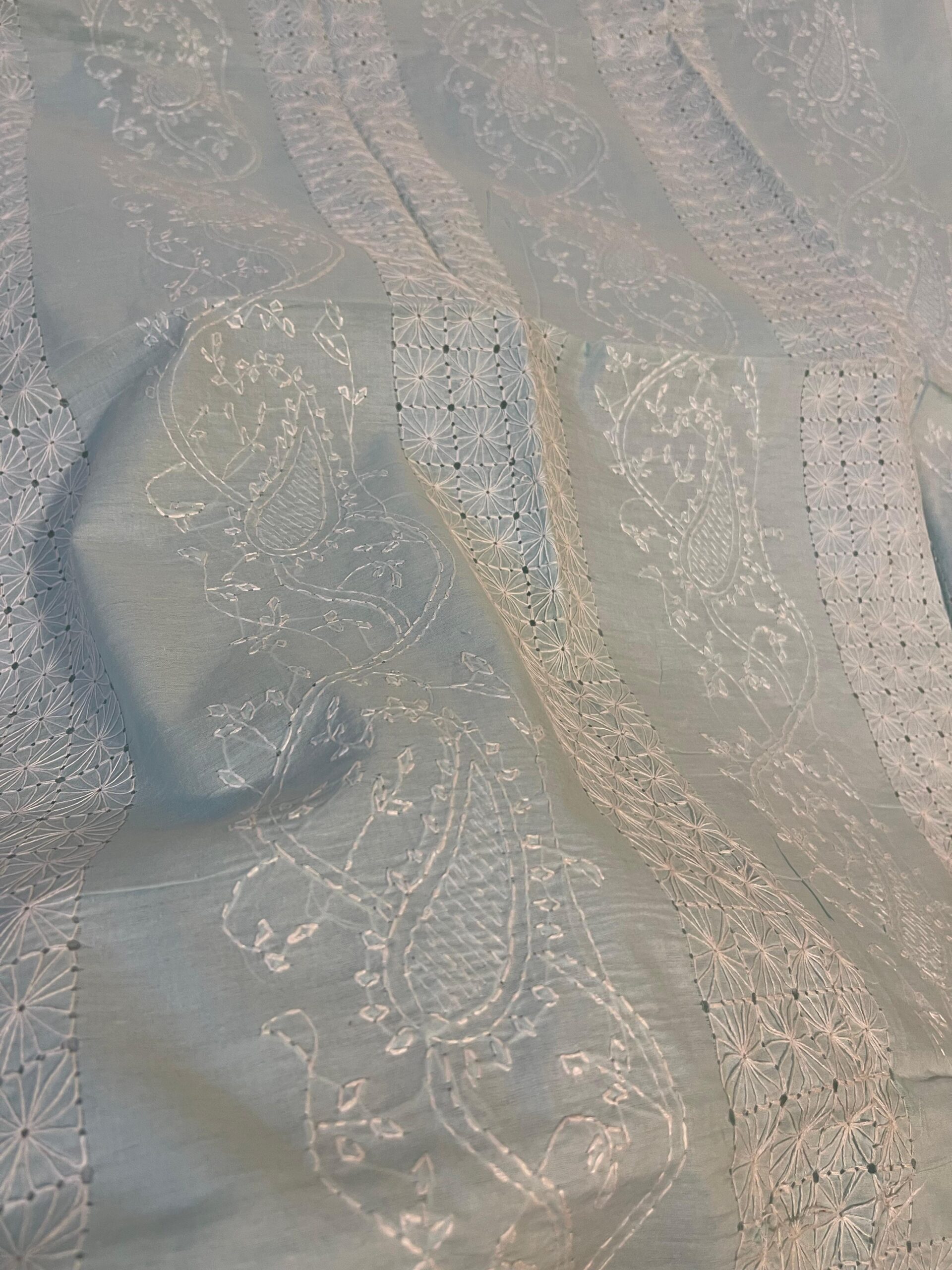 Ice Blue with White Handmade Tarkashi & Chikankari Pure Lawn Unstitched Suit | Ice Blue Pure Lawn Dupatta - Image 3