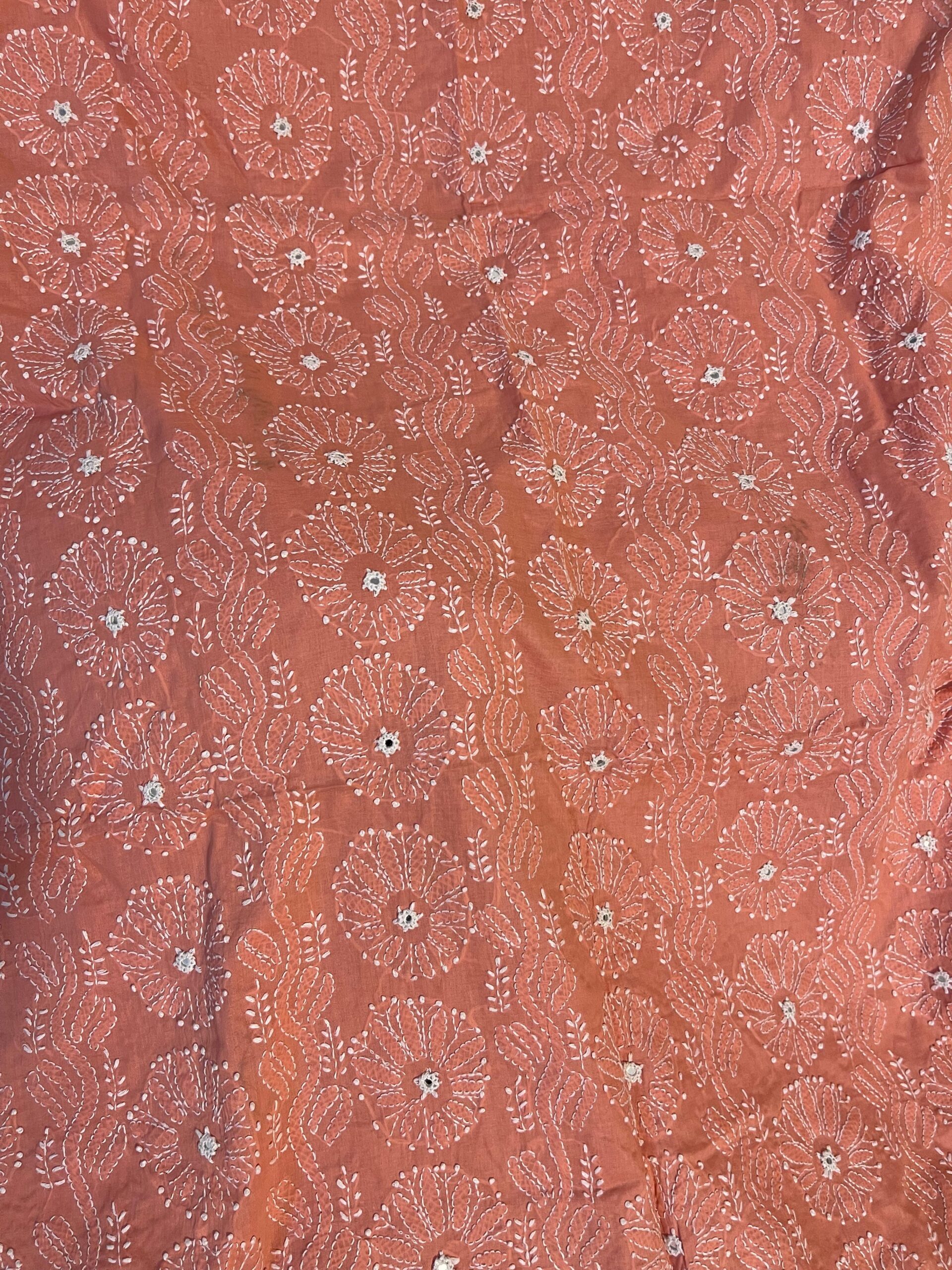 Coral Peach Chikankari Shisha 2-Piece Pure Lawn Suit – Handmade Embroidered Unstitched Suit - Image 3