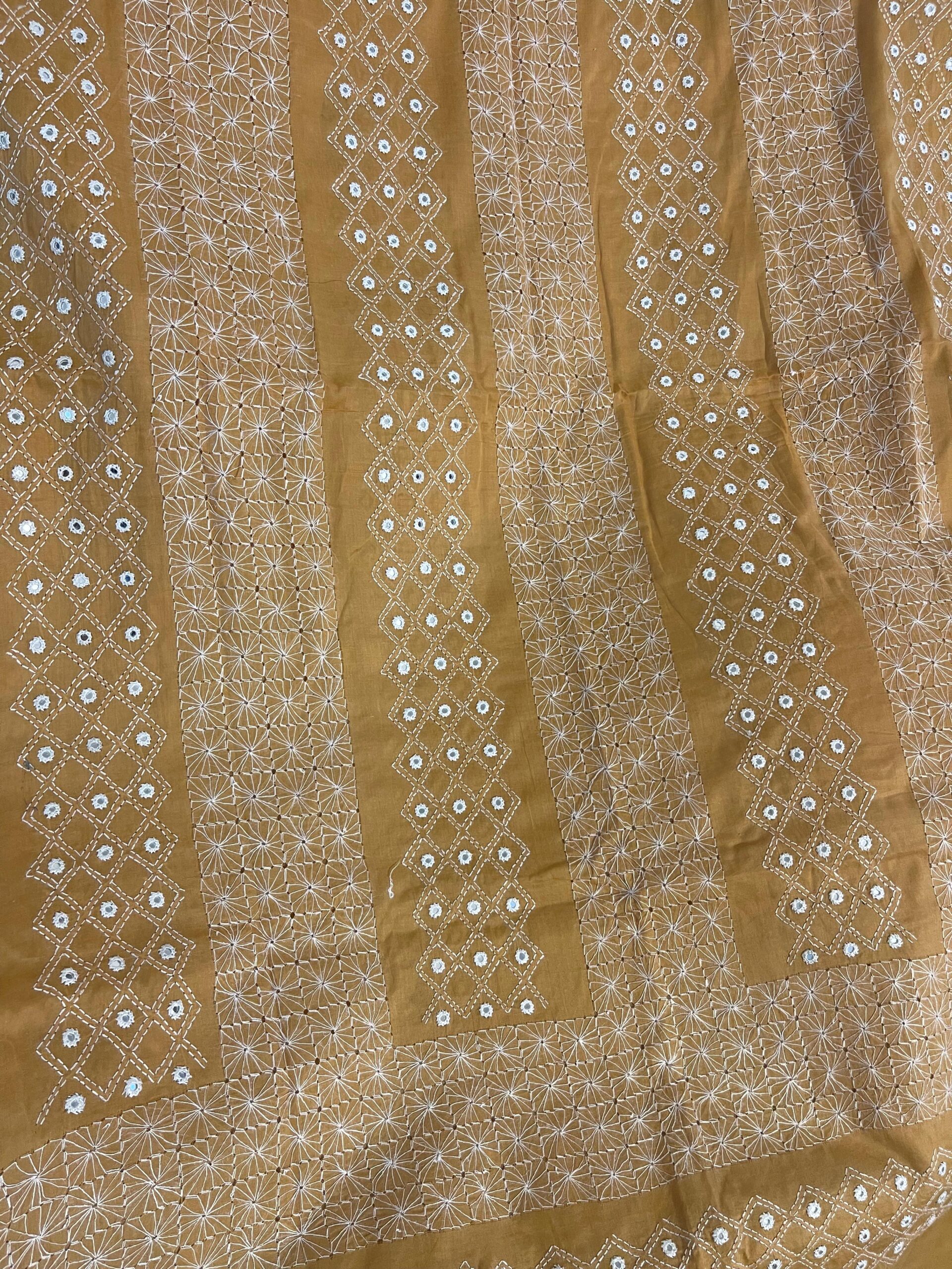 Camel Brown with White Taarkashi & Sheesha Kaari Pure Lawn Unstitched Suit | Camel Brown Pure Lawn Dupatta - Image 2