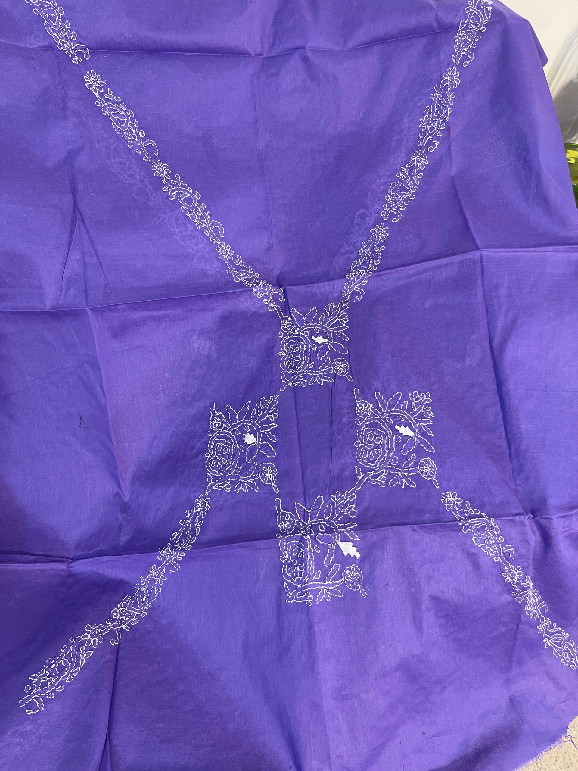 Purple with White Floral & Paisley Handmade Embroidery Premium Lawn Unstitched Suit | Purple Embroidered Dupatta - Image 2