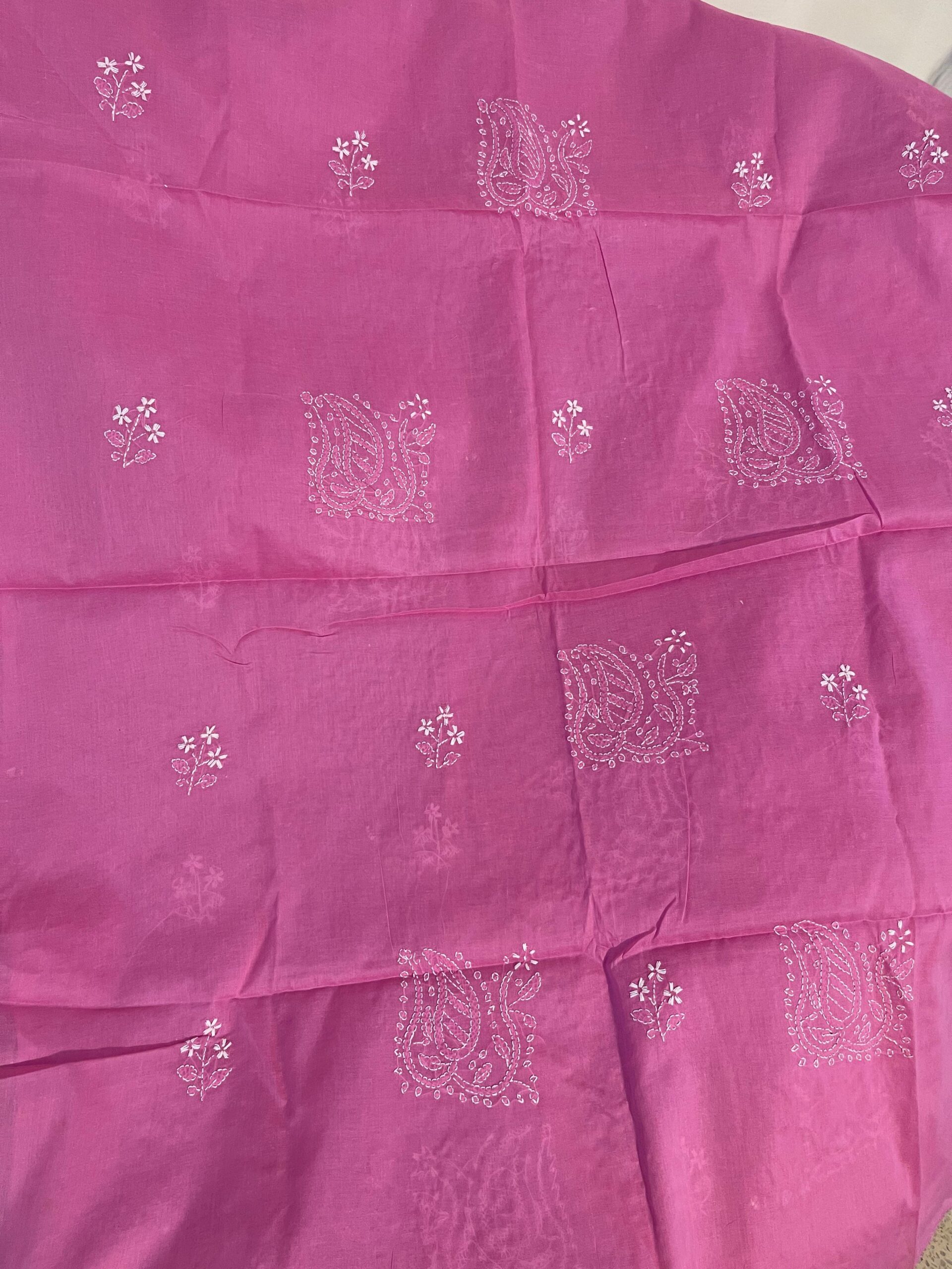 Magenta Pink with White Chikankari Embroidery Pure Lawn Unstitched Suit | Magenta Pink Chiffon Dupatta - Image 2
