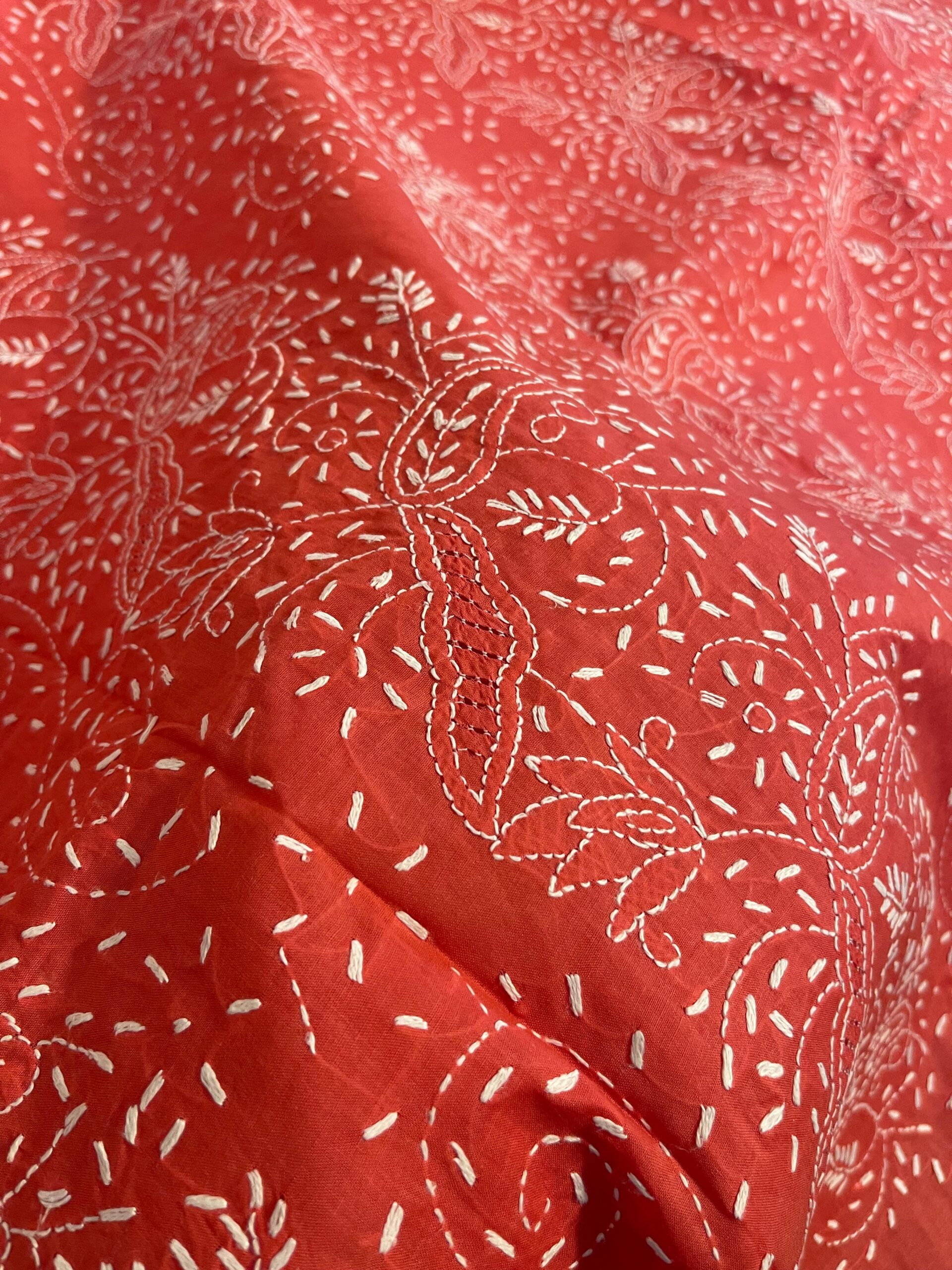 Coral Red with White Embroidery Pure Lawn Unstitched Suit | Coral Red Pure Lawn Dupatta - Image 2