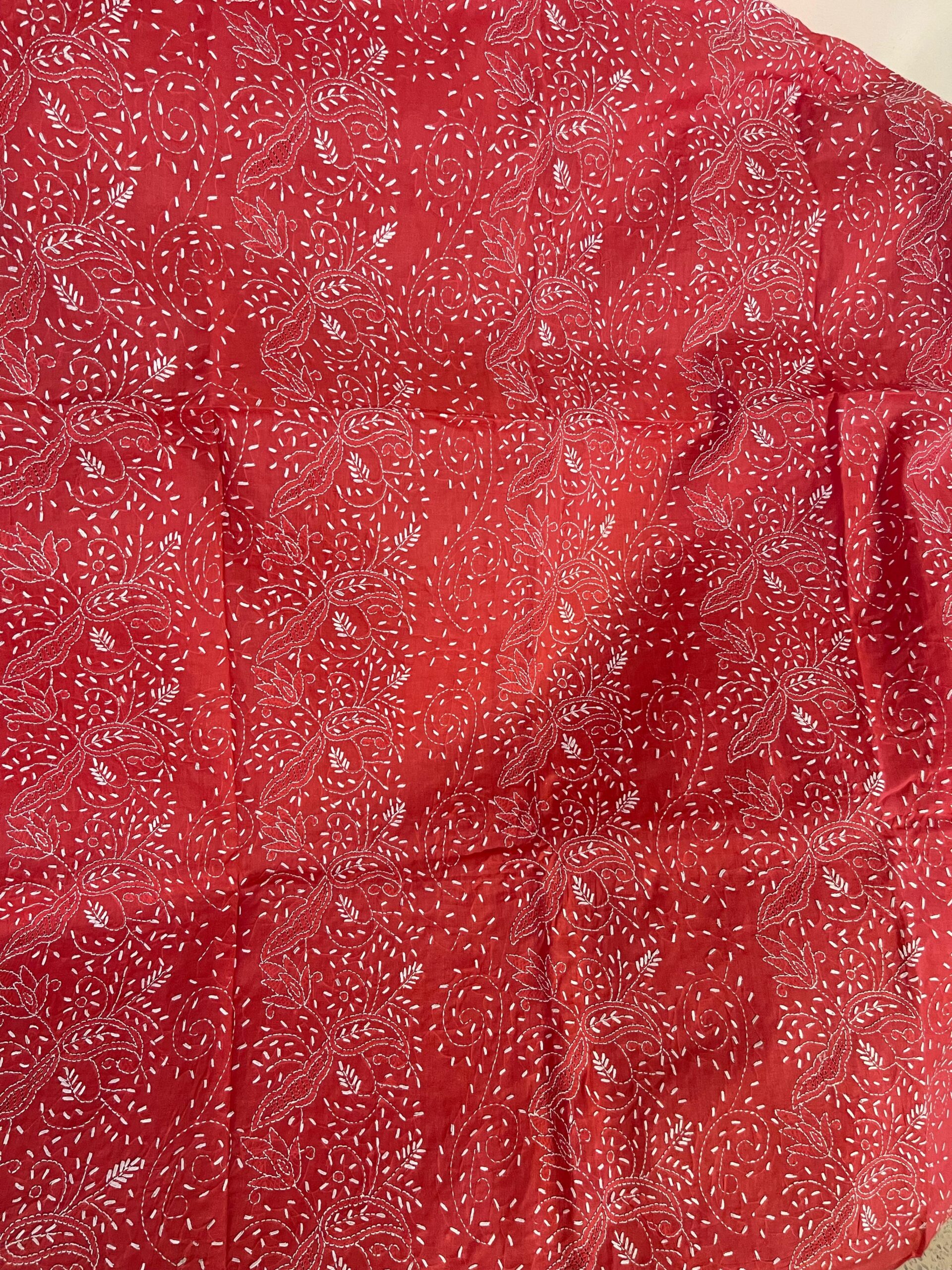 Coral Red with White Embroidery Pure Lawn Unstitched Suit | Coral Red Pure Lawn Dupatta - Image 3