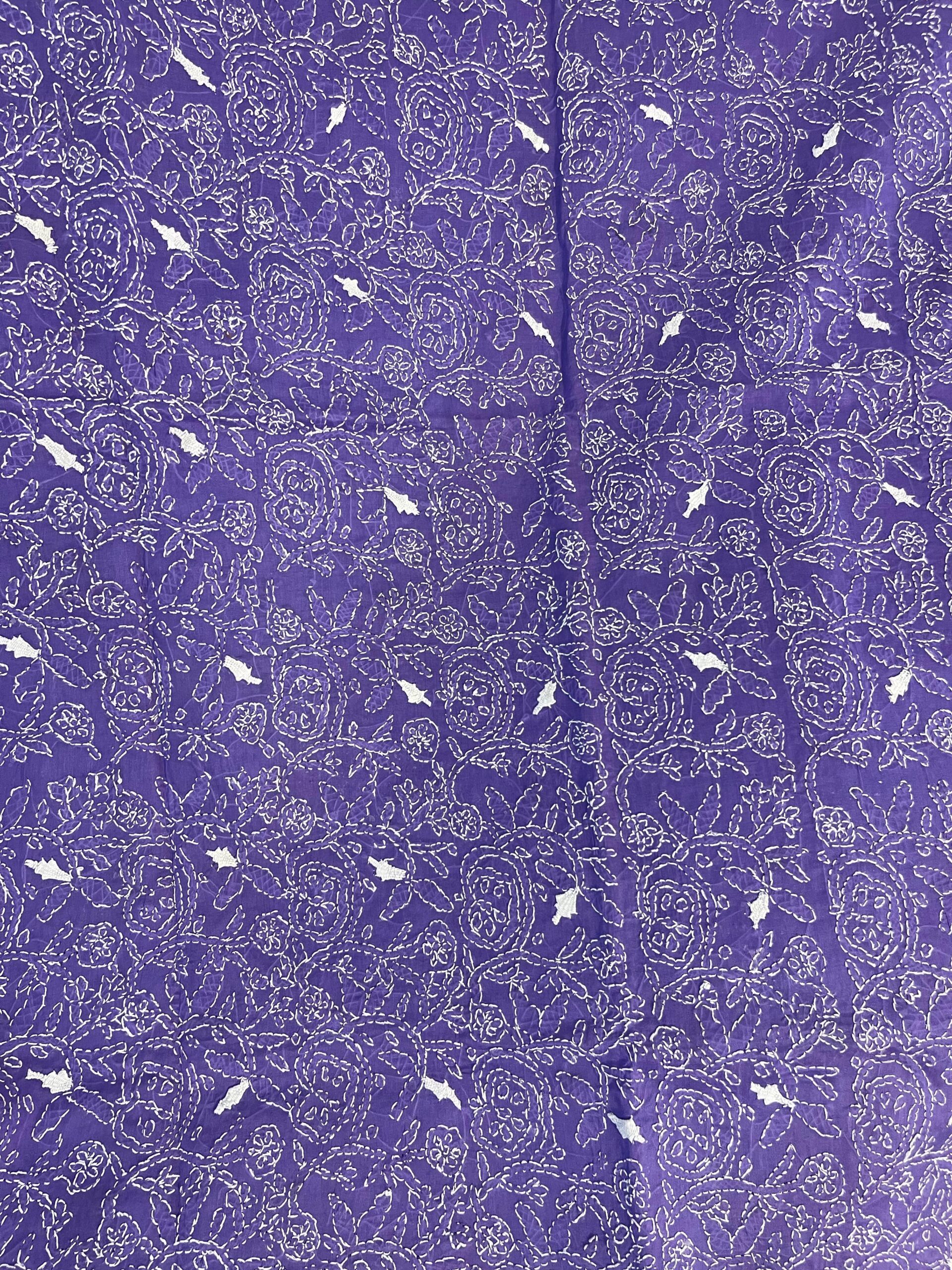Purple with White Floral & Paisley Handmade Embroidery Premium Lawn Unstitched Suit | Purple Embroidered Dupatta - Image 3