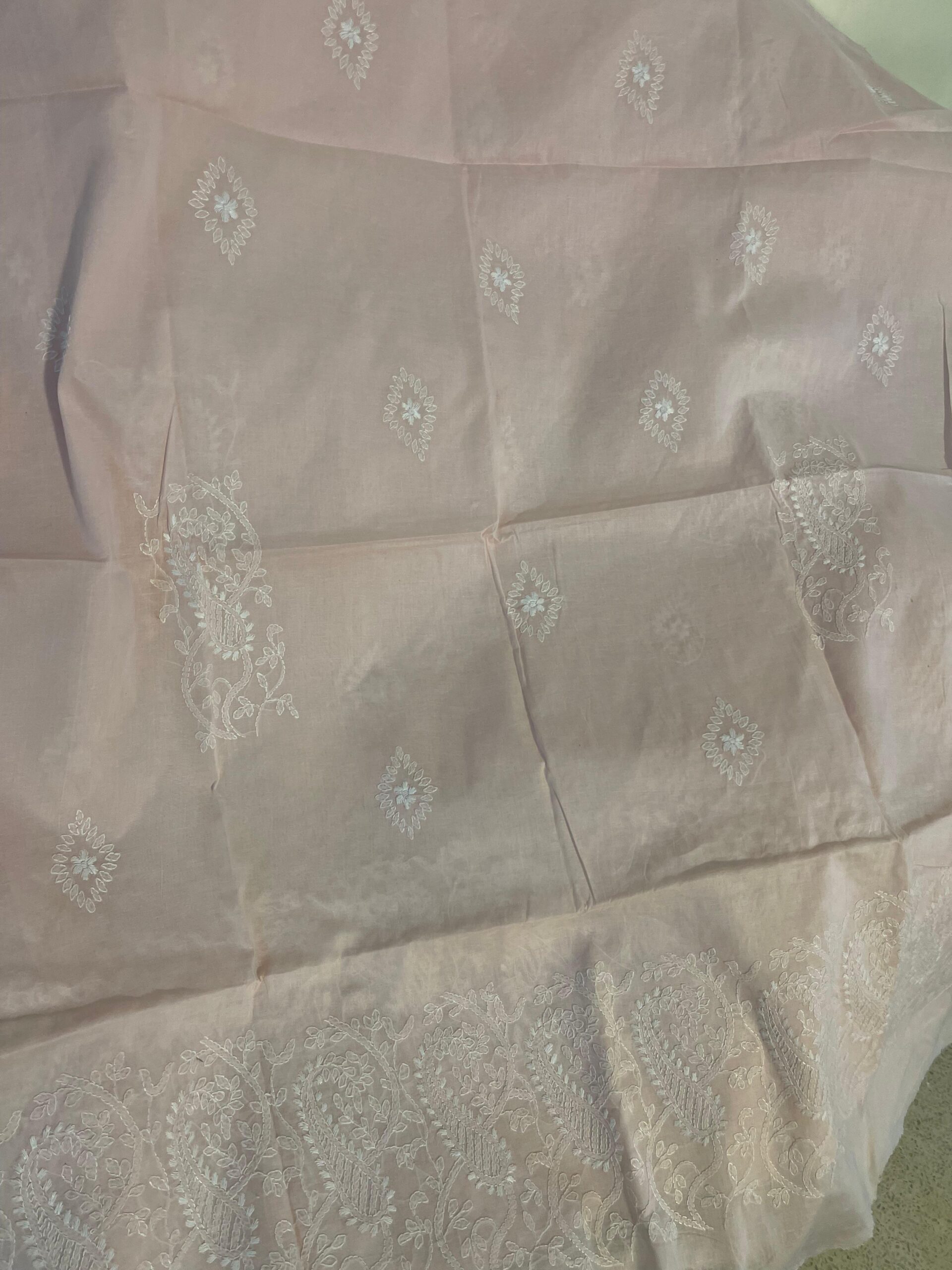 Elegant Powder Pink with White Embroidery Premium Lawn Unstitched Suit | Powder Pink Embroidered Dupatta - Image 4