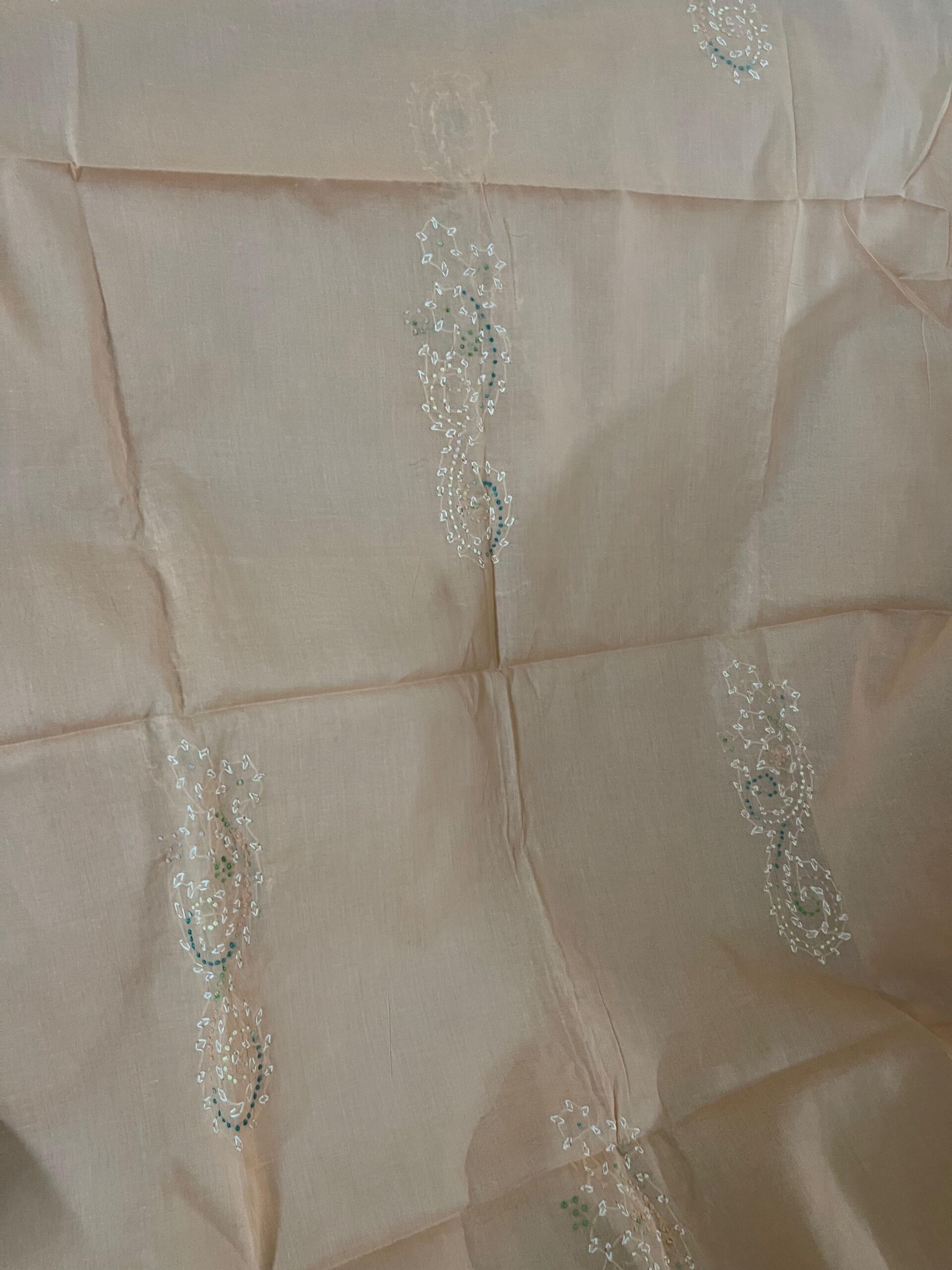 Light Peach Beige with White & Multicolor French Knot Embroidered Pure Lawn Unstitched Suit | Peach Beige Pure Lawn Dupatta - Image 3