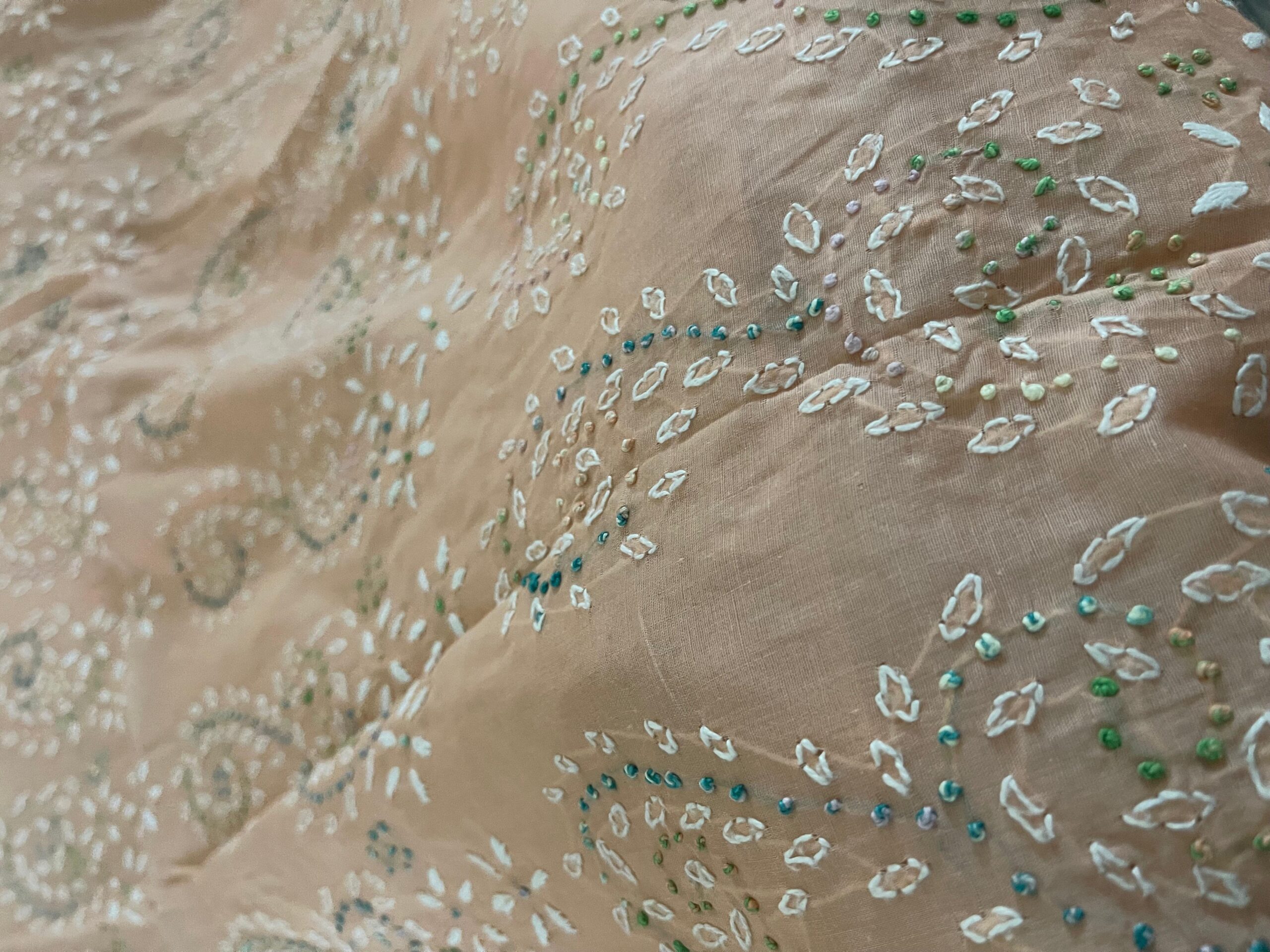 Light Peach Beige with White & Multicolor French Knot Embroidered Pure Lawn Unstitched Suit | Peach Beige Pure Lawn Dupatta - Image 4