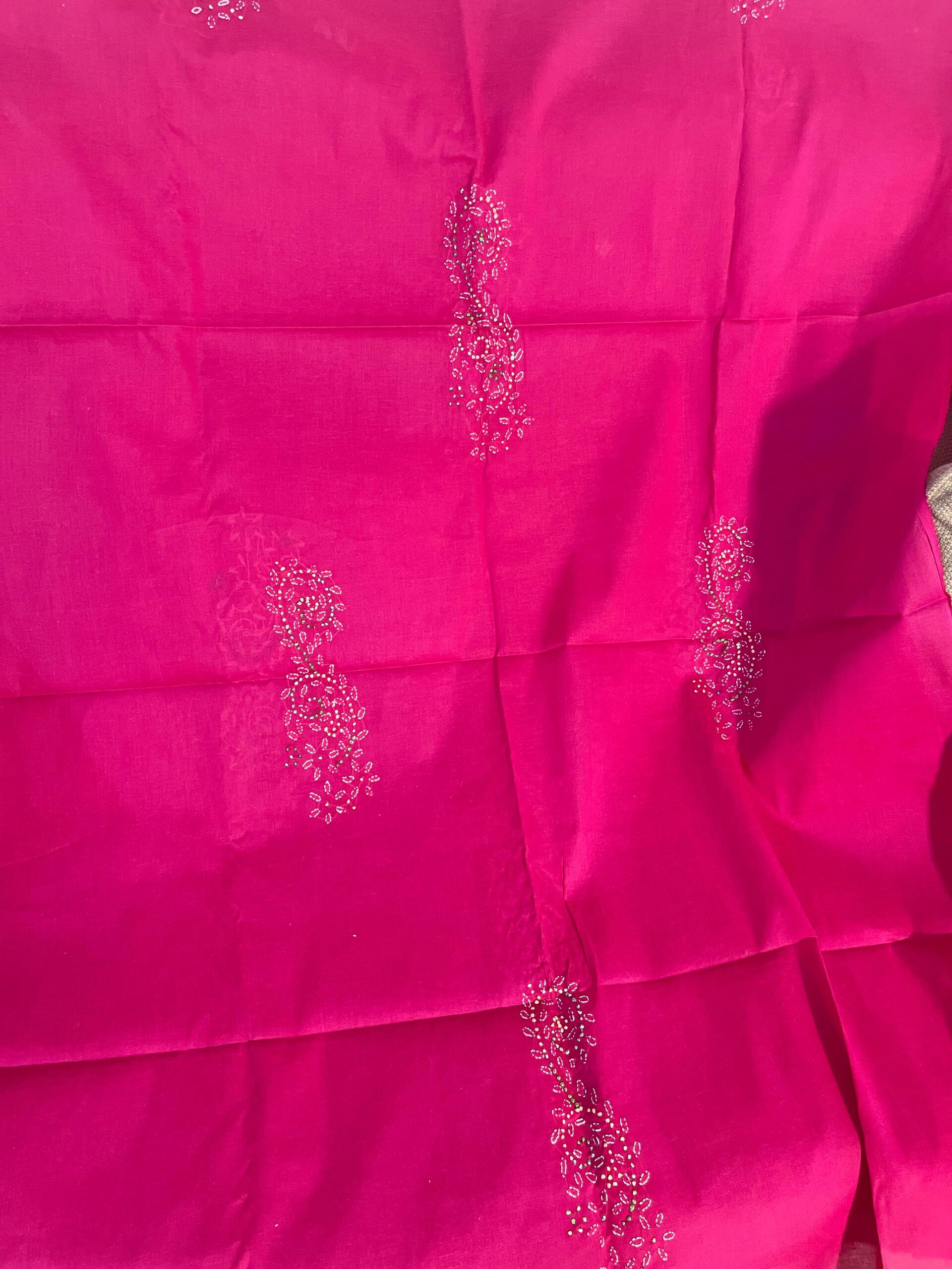 Shocking Pink with White & Multicolor French Knot Embroidery Pure Lawn Unstitched Suit | Shocking Pink Pure Lawn Dupatta - Image 3