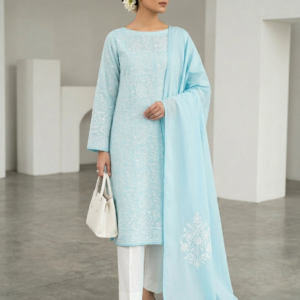 Ice Blue Handmade Chikankari Premium Pure Lawn Shirt & Dupatta