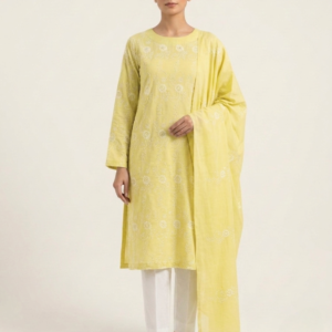 Lemon Yellow with White Floral Embroidery Pure Lawn Unstitched Suit | Lemon Yellow Pure Lawn Dupatta