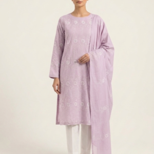 Pink Mauve with White Handmade Embroidered Pure Lawn Unstitched Suit | Pink Mauve Pure Lawn Dupatta